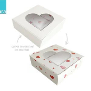 Caixa pastelaria Love Reversível 10x10x3,5 (50un)